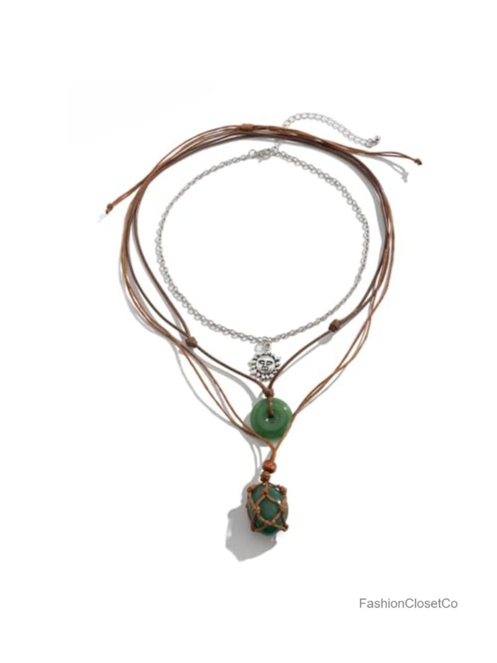 Boho Green Stone Pendant Layered Necklace Set Suede Sun Choker Jewelry